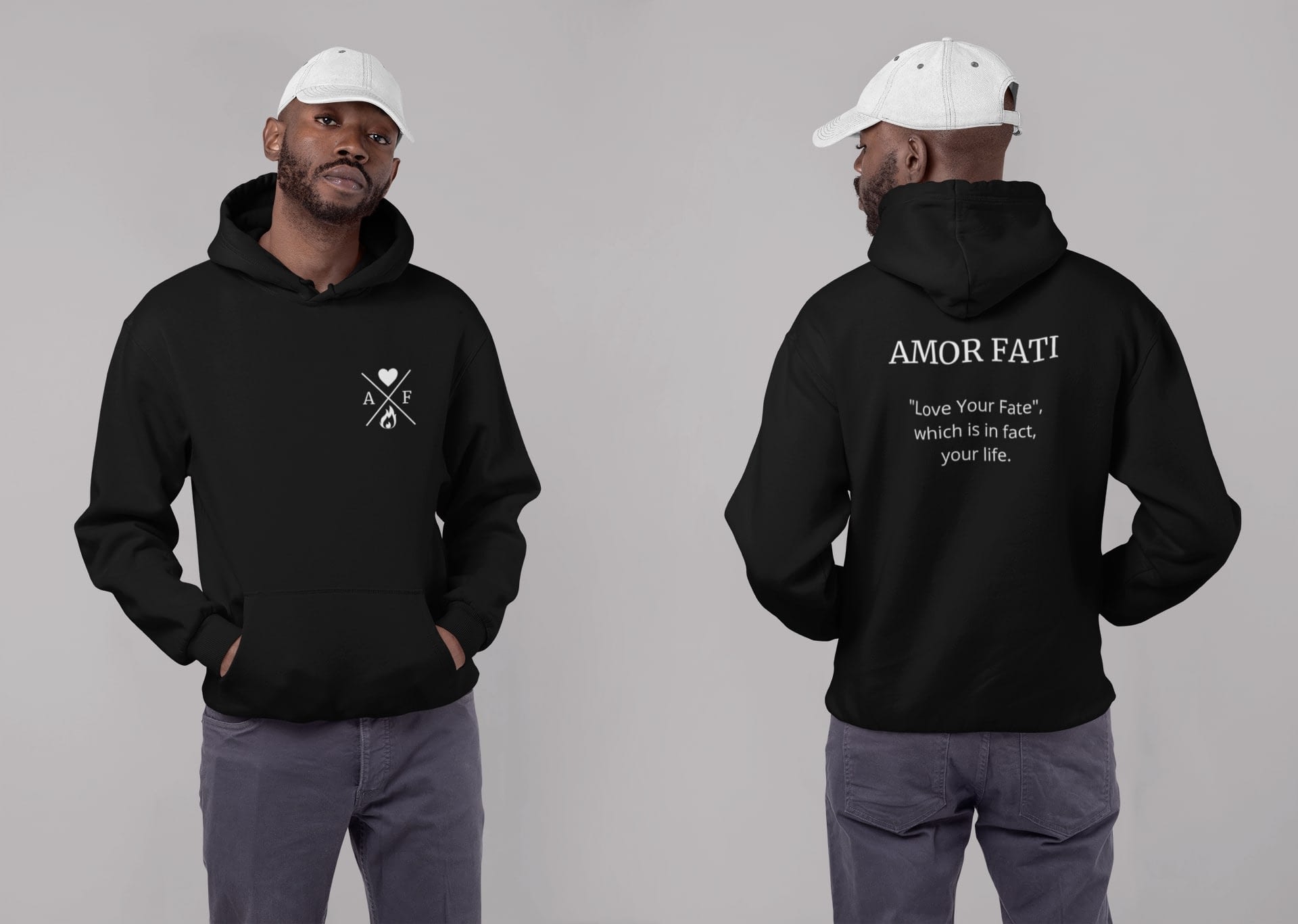 Amor Fati Logo Double-Side Black Unisex Hoodie - Stoic Store UK